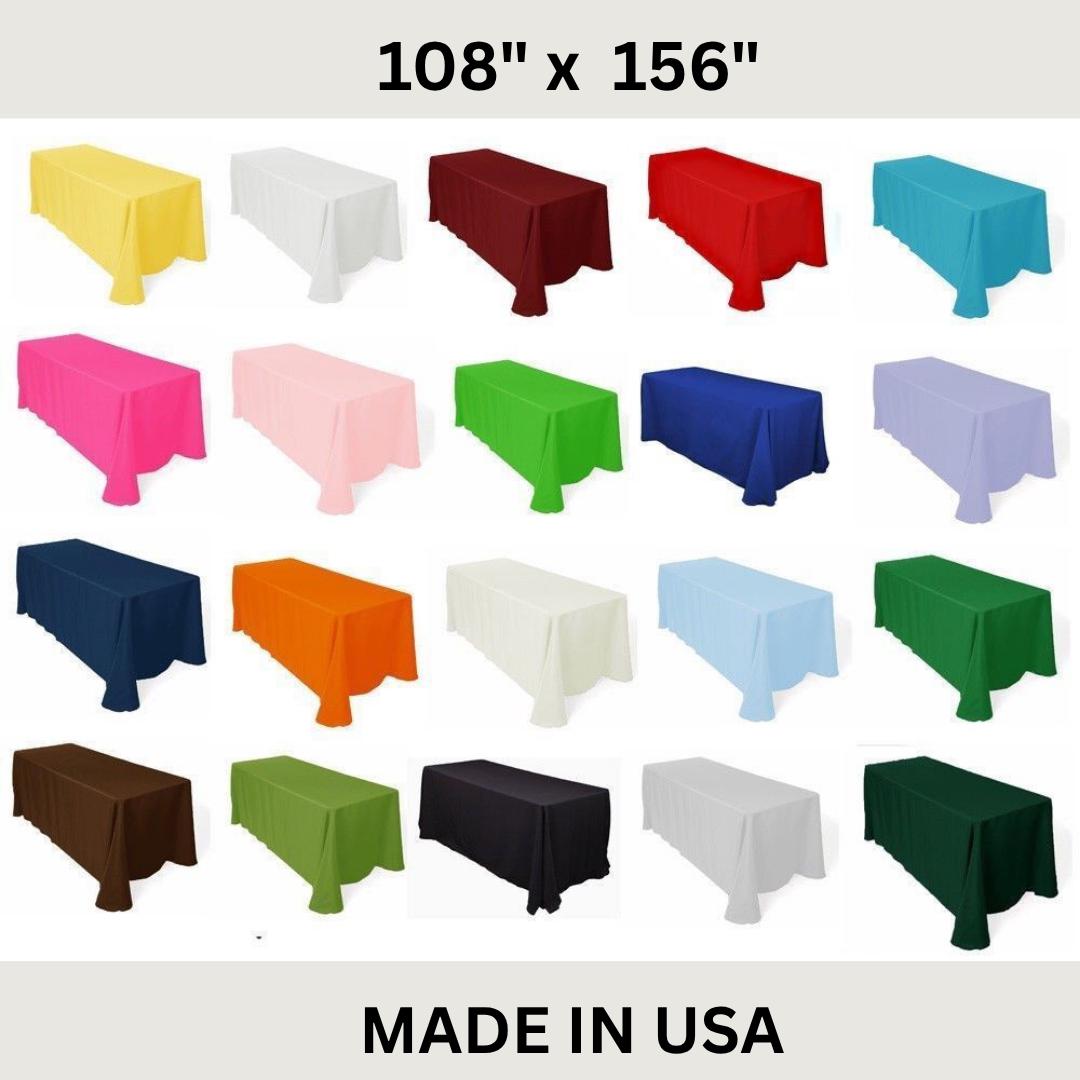 108" x 156" Polyester Poplin Washable Rectangular Tablecloth, Table Cover Fabric Cloth for Dinning, Kitchen, Party. 27 Colors Available