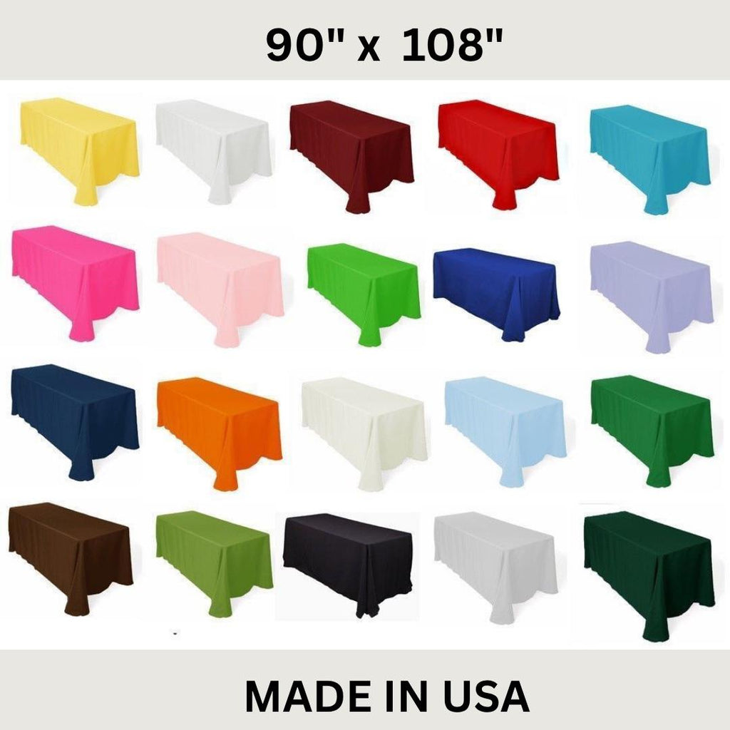 90" x 108" Polyester Poplin Washable Rectangular Tablecloth, Table Cover Fabric Cloth for Dinning, Kitchen, Party. 27 Colors Available