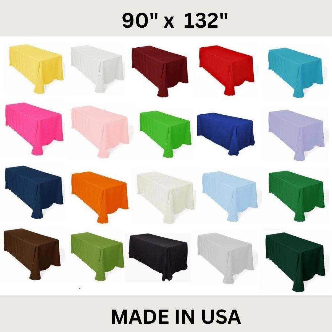 90" x 132" Polyester Poplin Washable Rectangular Tablecloth, Table Cover Fabric Cloth for Dinning, Kitchen, Party. 27 Colors Available