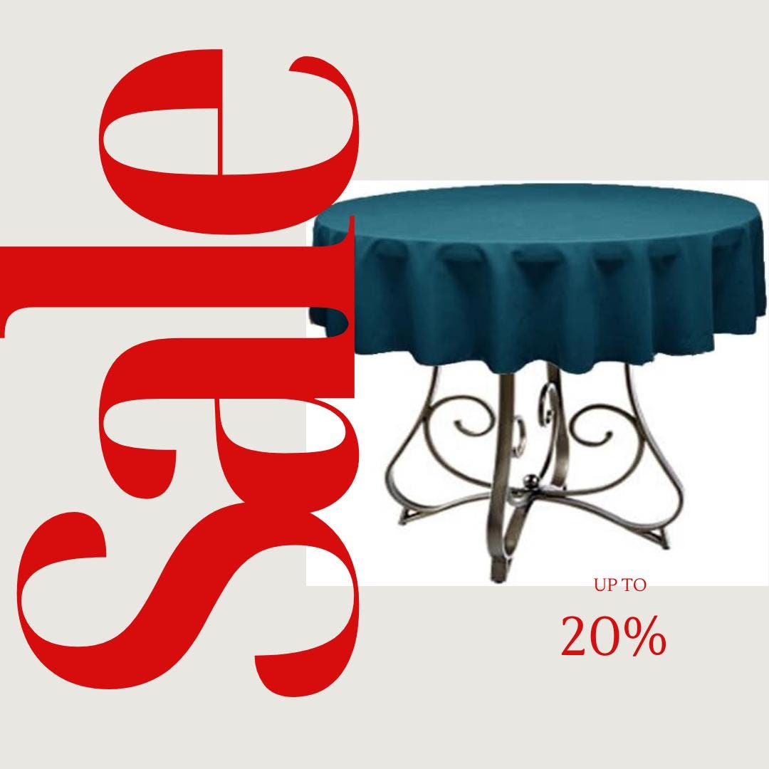 TEAL - Polyester Poplin Washable Round Tablecloth,  Table Cover Fabric Table Cloth for Dinning, Kitchen, Party, Holiday