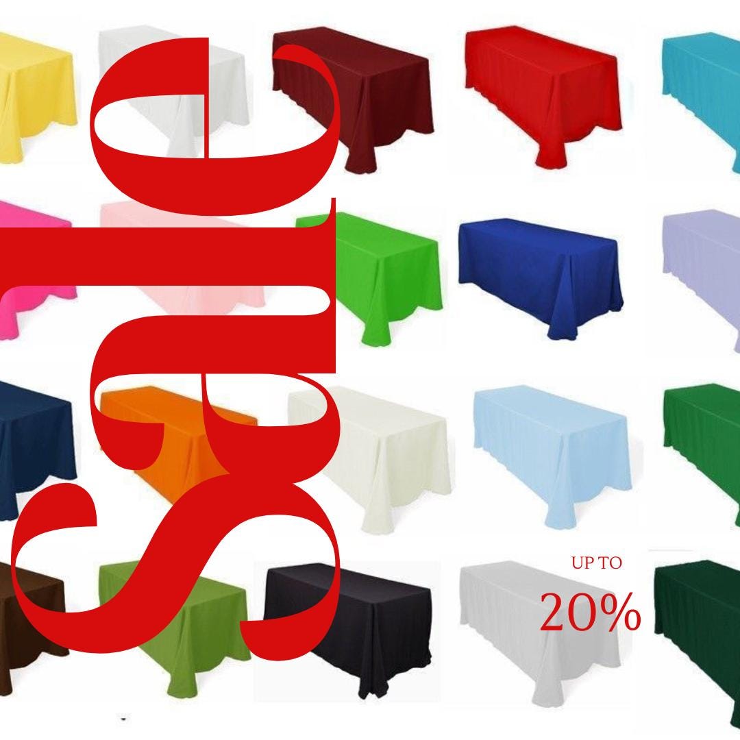 108" x 156" Polyester Poplin Washable Rectangular Tablecloth, Table Cover Fabric Cloth for Dinning, Kitchen, Party. 27 Colors Available