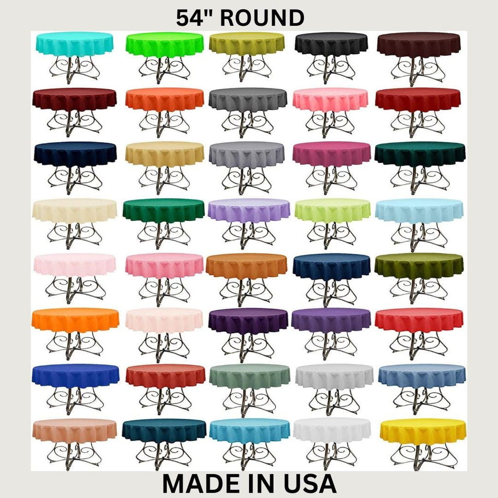 54" ROUND - Polyester Poplin Washable Round Tablecloth - Table Cover Fabric Table Cloth for Dinning, Kitchen, Party, Holiday. Choose Color