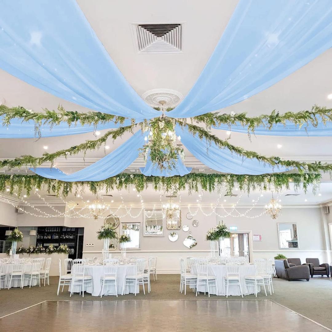 LT BLUE - 5' x 40 Ft Ceiling Drapes for Wedding Parties, Wrinkle Free Interlock Canopy Tent Draping Ceiling Curtains Arch Drapery for Events