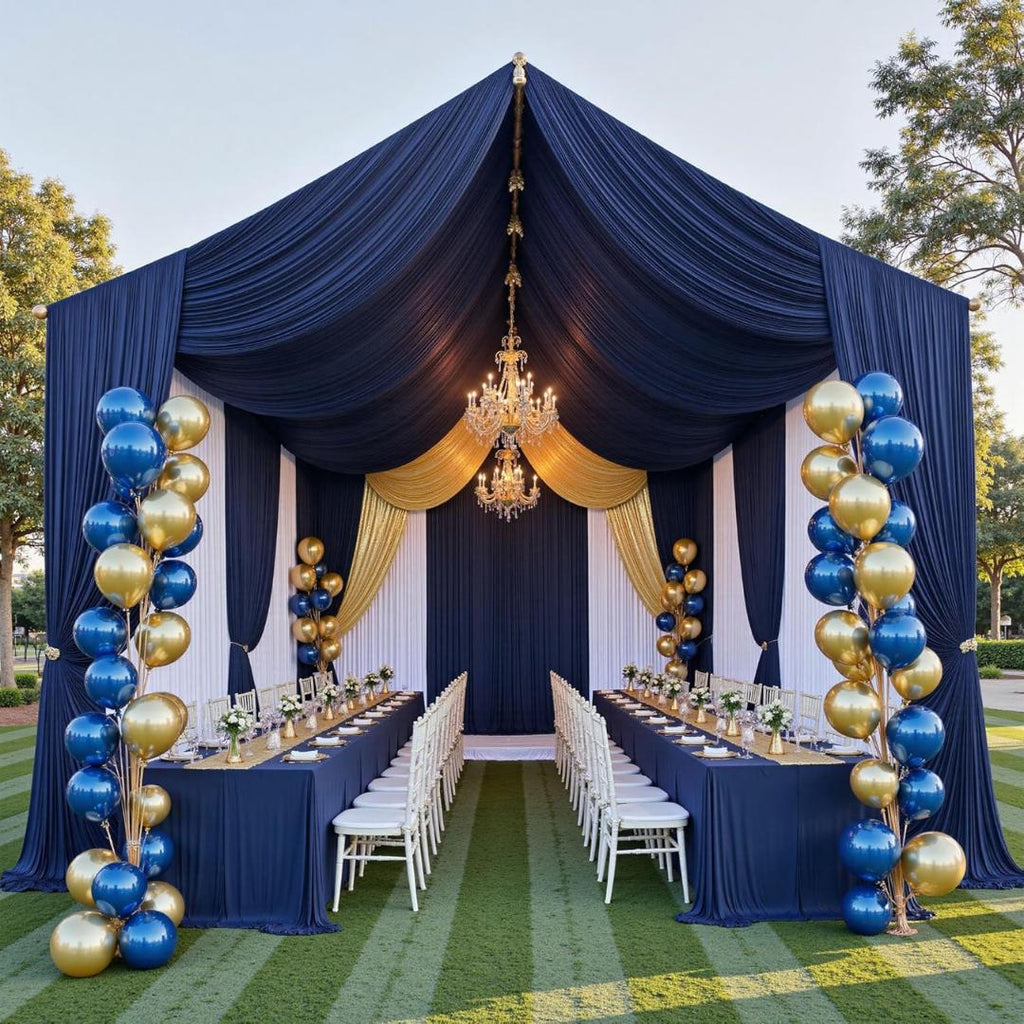 NAVY - 5' x 21 Ft Ceiling Drapes for Wedding Parties, Wrinkle Free Interlock Canopy Tent Draping Ceiling Curtains Arch Drapery for Events