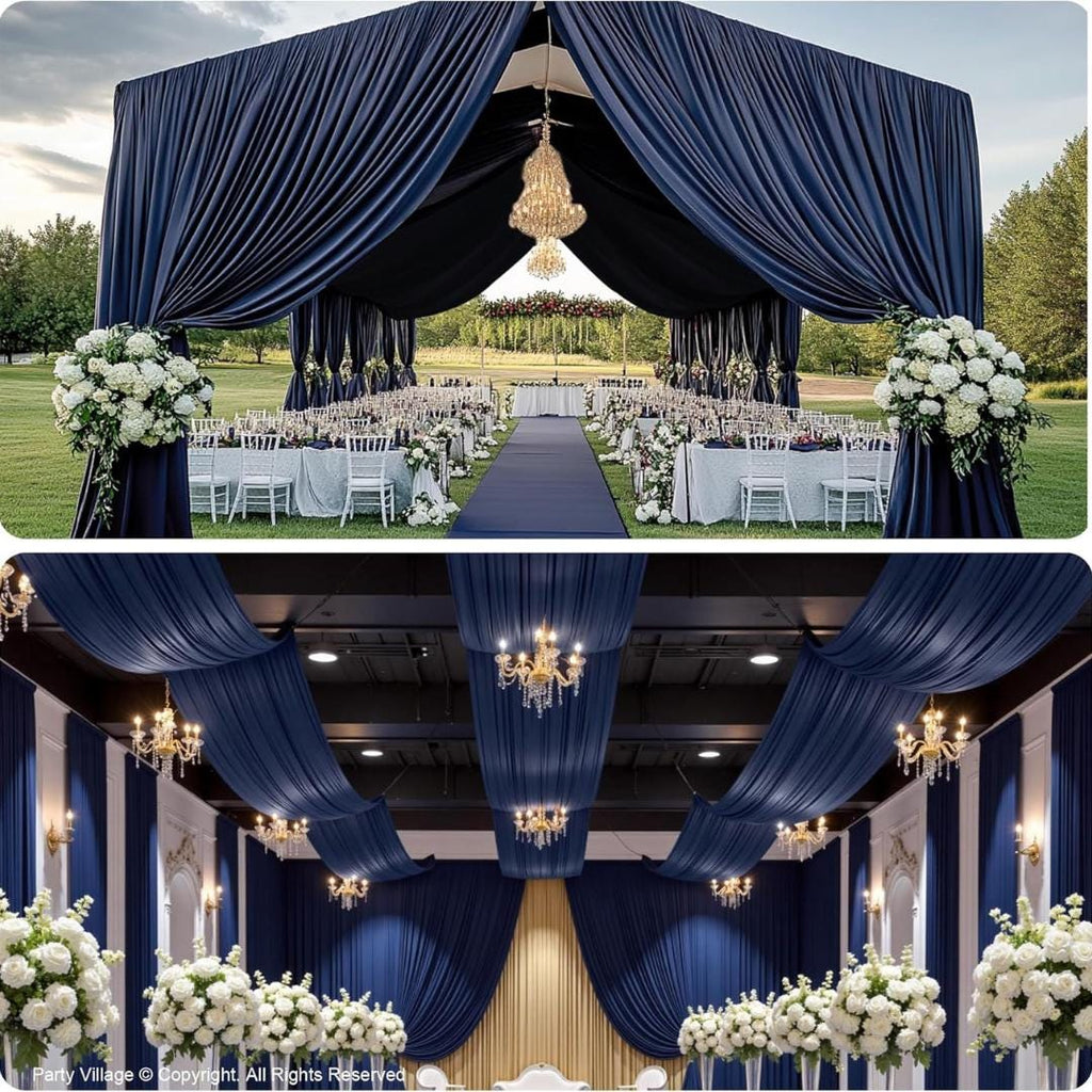 NAVY - 5' x 40 Ft Ceiling Drapes for Wedding Parties, Wrinkle Free Interlock Canopy Tent Draping Ceiling Curtains Arch Drapery for Events