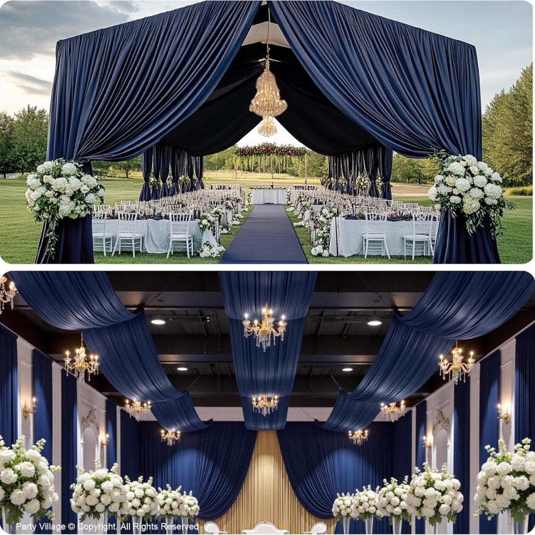 NAVY - 5' x 40 Ft Ceiling Drapes for Wedding Parties, Wrinkle Free Interlock Canopy Tent Draping Ceiling Curtains Arch Drapery for Events