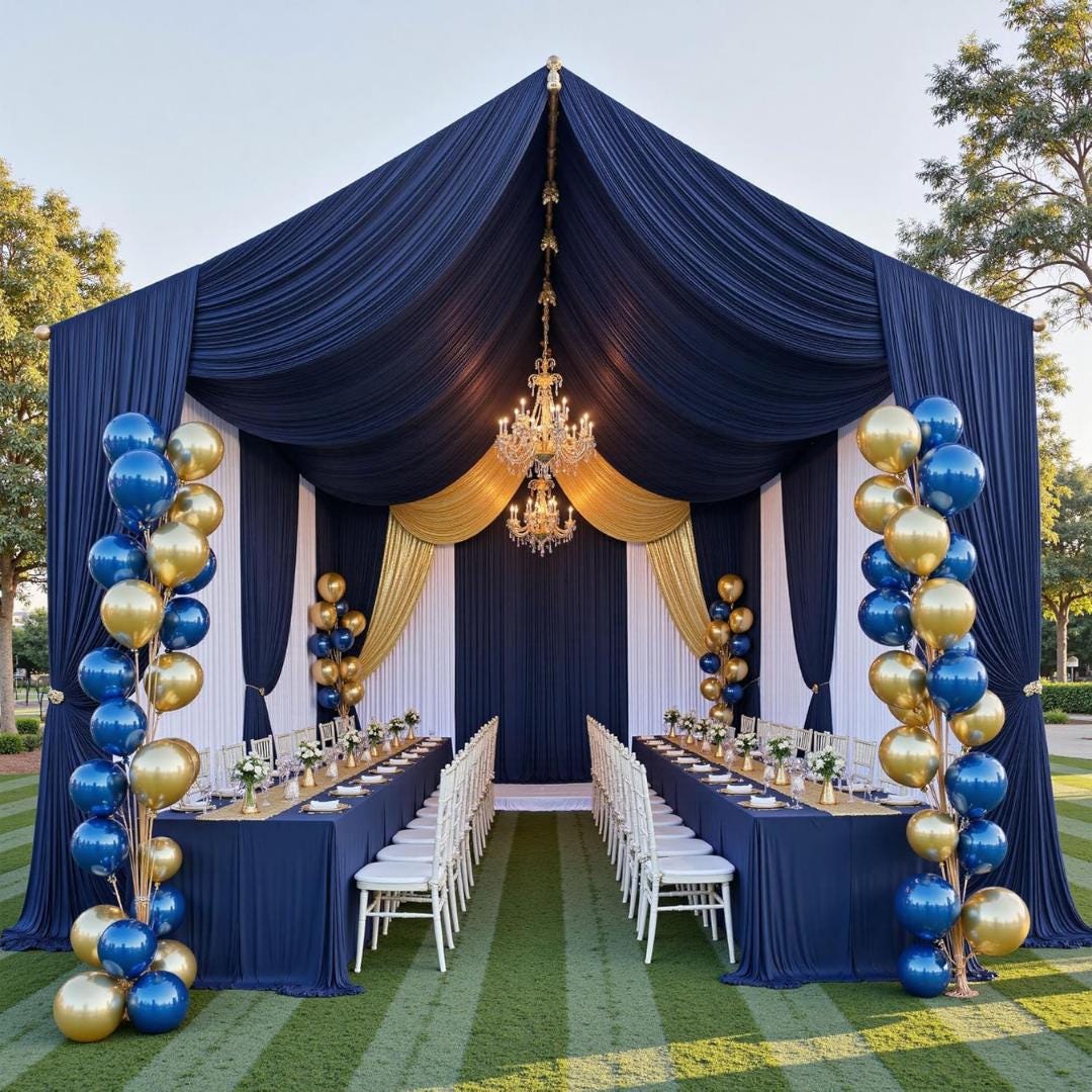 NAVY - 5' x 33 Ft Ceiling Drapes for Wedding Parties, Wrinkle Free Interlock Canopy Tent Draping Ceiling Curtains Arch Drapery for Events