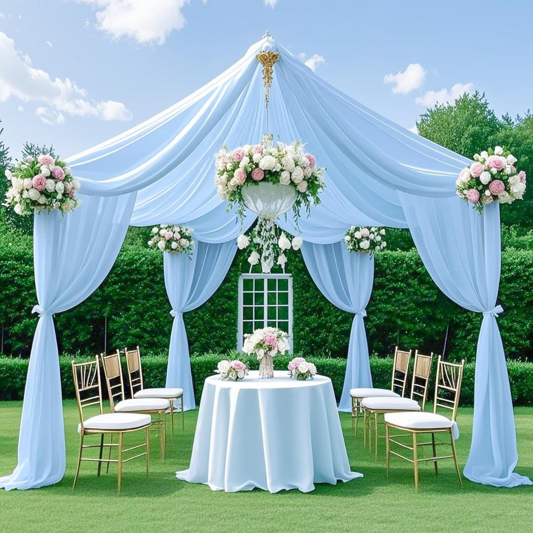 LT BLUE - 5' x 40 Ft Ceiling Drapes for Wedding Parties, Wrinkle Free Interlock Canopy Tent Draping Ceiling Curtains Arch Drapery for Events