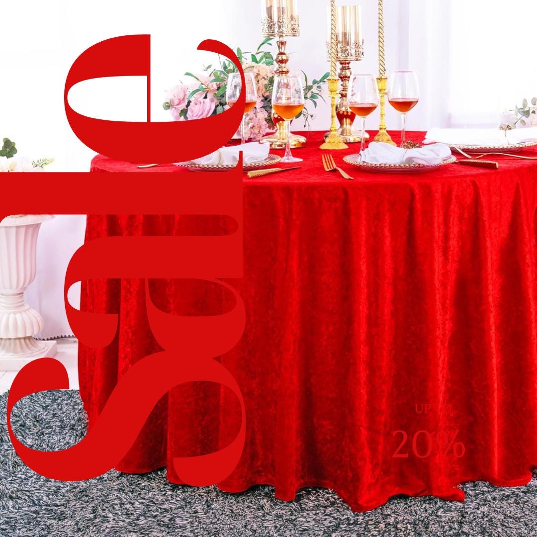 Crushed Velvet Tablecloth - RED -  Luxurious Round Table Cover  for Weddings, Parties, Baby Showers and Events. Choose Size Below