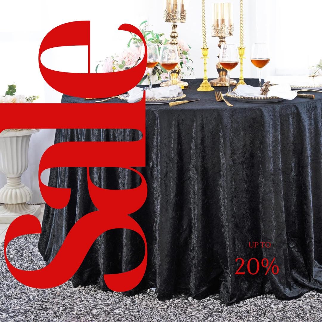 Crushed Velvet Tablecloth - BLACK -  Luxurious Round Table Cover  for Weddings, Parties, Baby Showers and Events. Choose Size Below