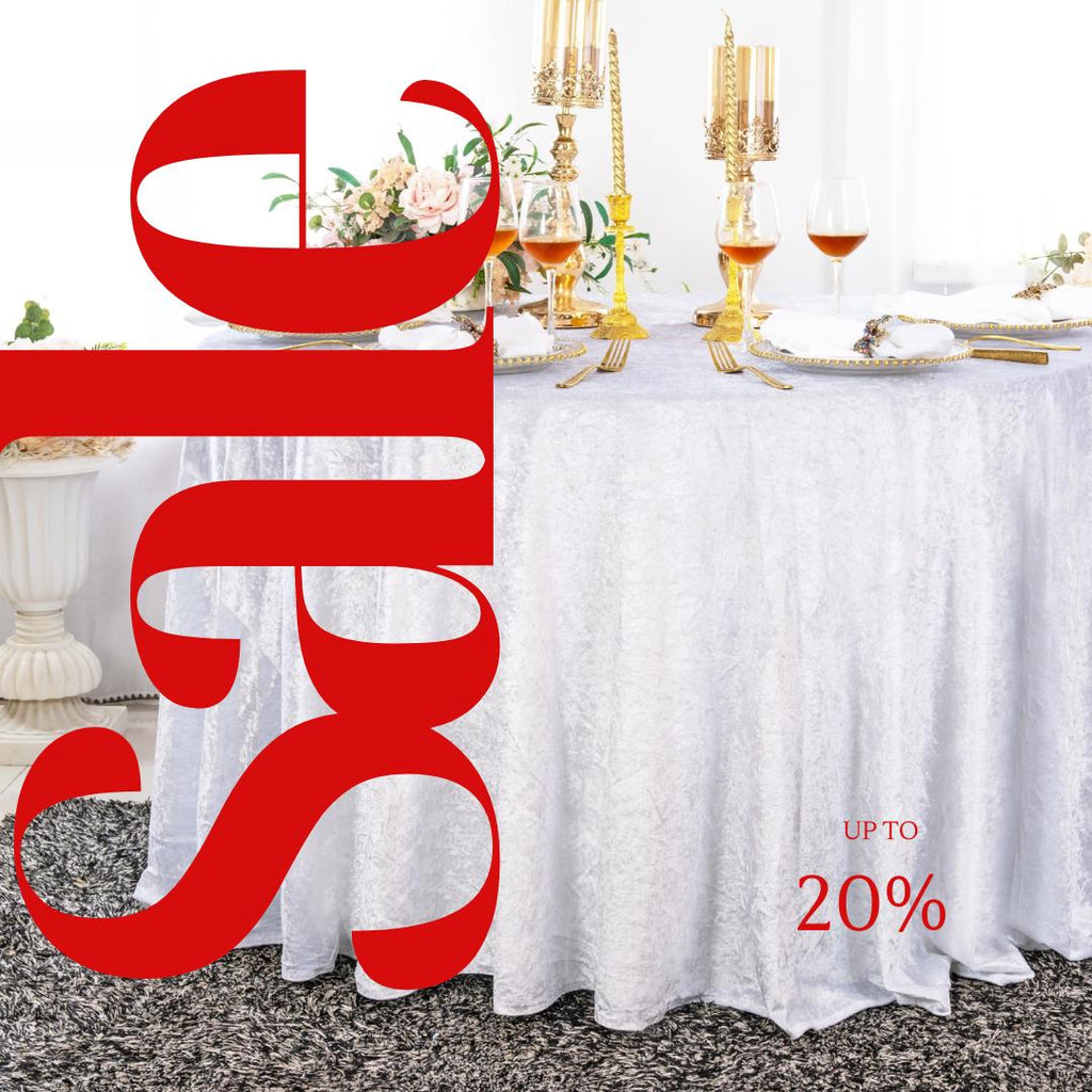 Crushed Velvet Tablecloth - WHITE -  Luxurious Round Table Cover  for Weddings, Parties, Baby Showers and Events. Choose Size Below