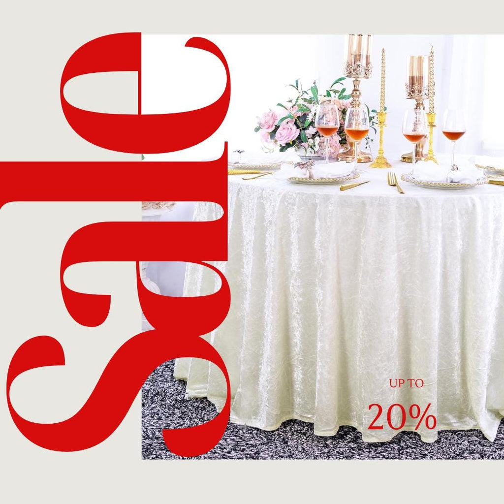 Crushed Velvet Tablecloth - IVORY -  Luxurious Round Table Cover  for Weddings, Parties, Baby Showers and Events. Choose Size Below