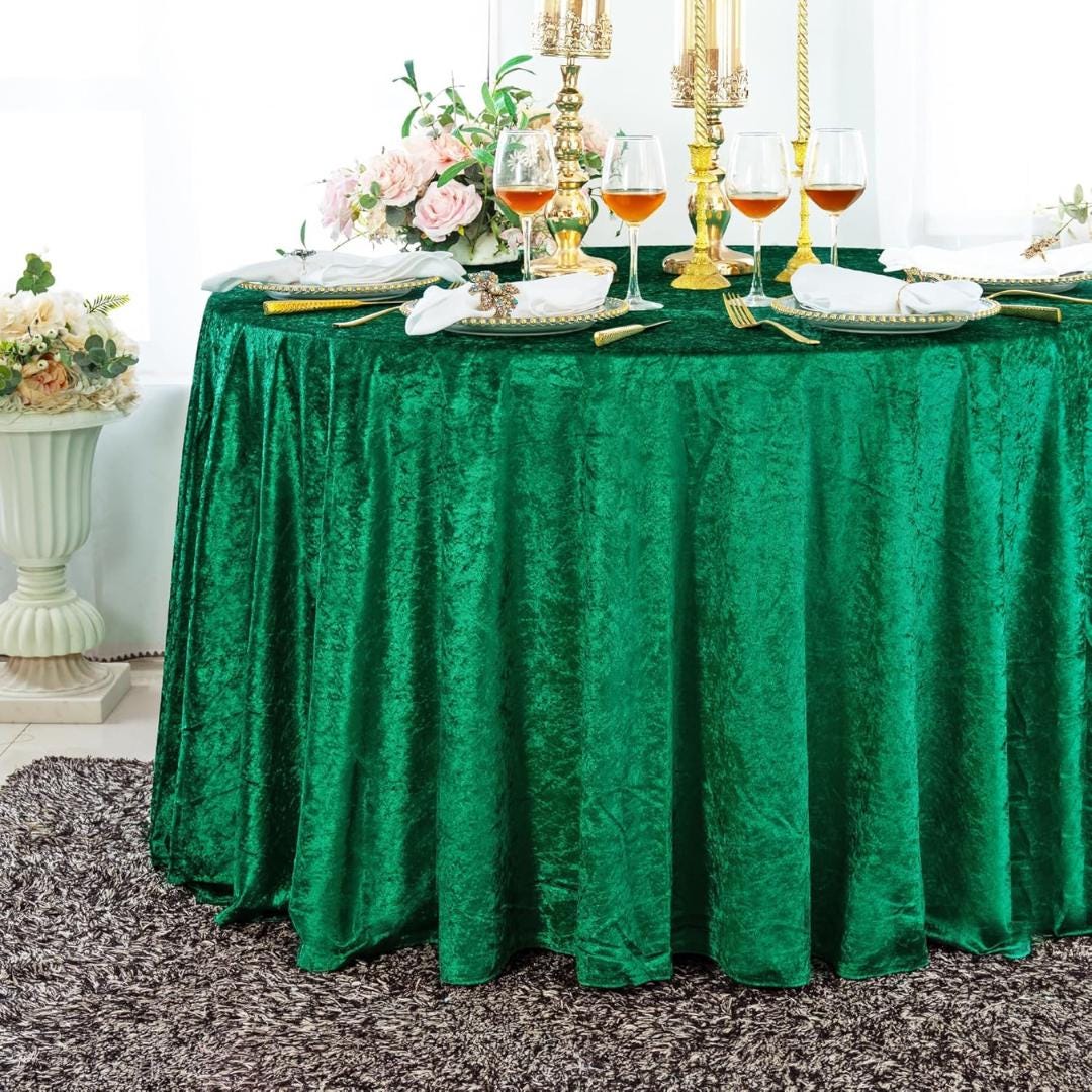 Crushed Velvet Tablecloth - EMERALD -  Luxurious Round Table Cover  for Weddings, Parties, Baby Showers and Events. Choose Size Below
