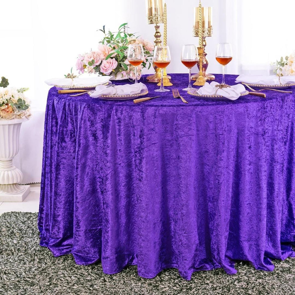 Crushed Velvet Tablecloth - PURPLE -  Luxurious Round Table Cover  for Weddings, Parties, Baby Showers and Events. Choose Size Below