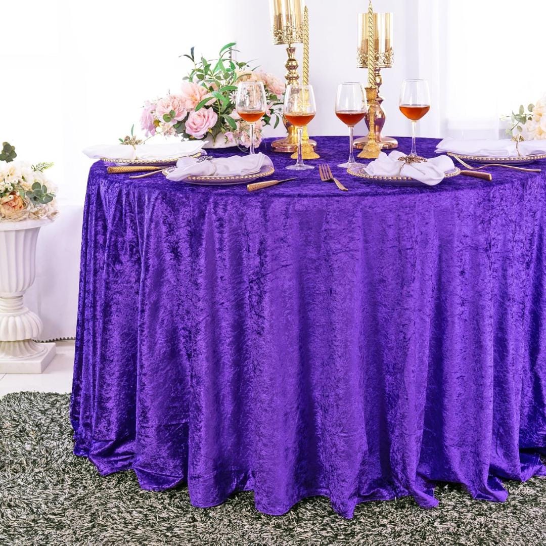 Crushed Velvet Tablecloth - PURPLE -  Luxurious Round Table Cover  for Weddings, Parties, Baby Showers and Events. Choose Size Below