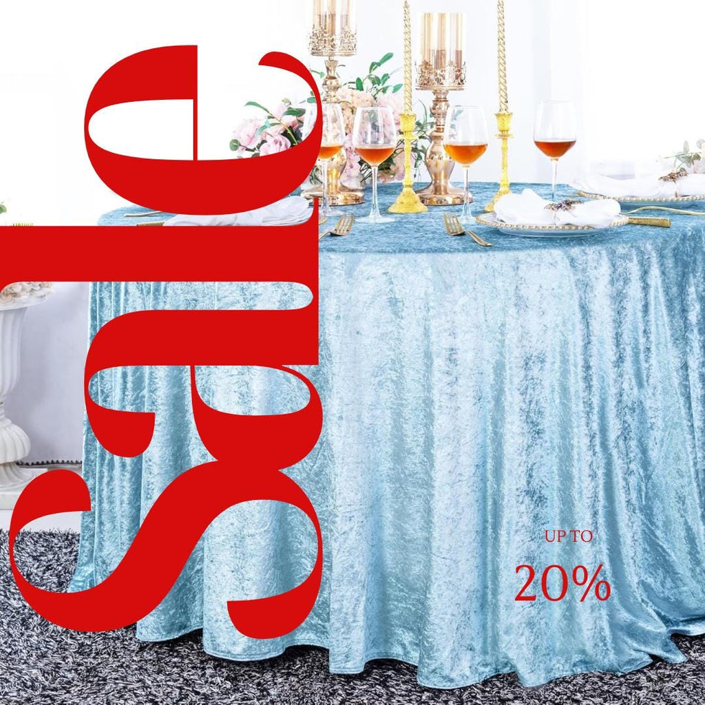 Crushed Velvet Tablecloth - LT BLUE -  Luxurious Round Table Cover  for Weddings, Parties, Baby Showers and Events. Choose Size Below