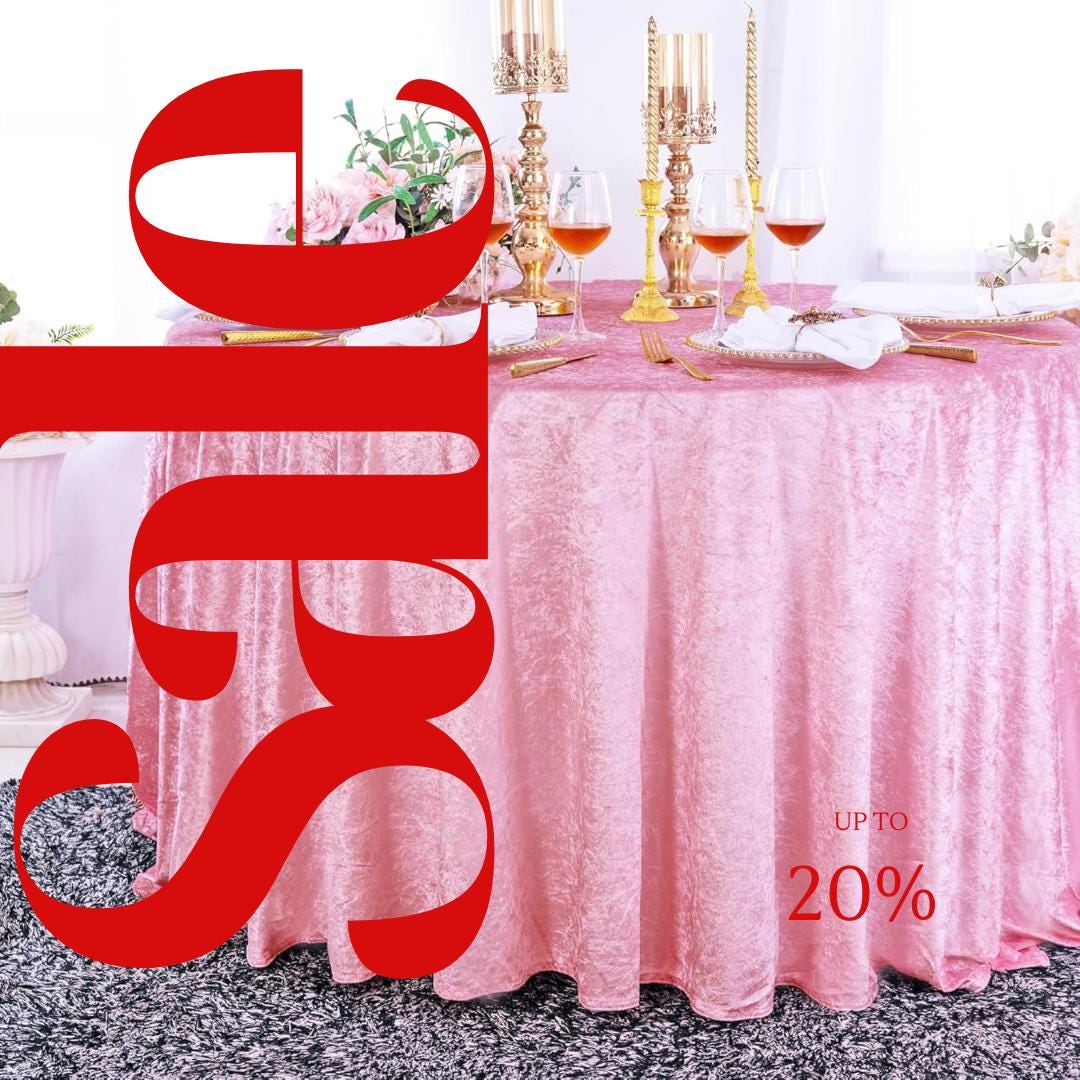 Crushed Velvet Tablecloth - PINK -  Luxurious Round Table Cover  for Weddings, Parties, Baby Showers and Events. Choose Size Below