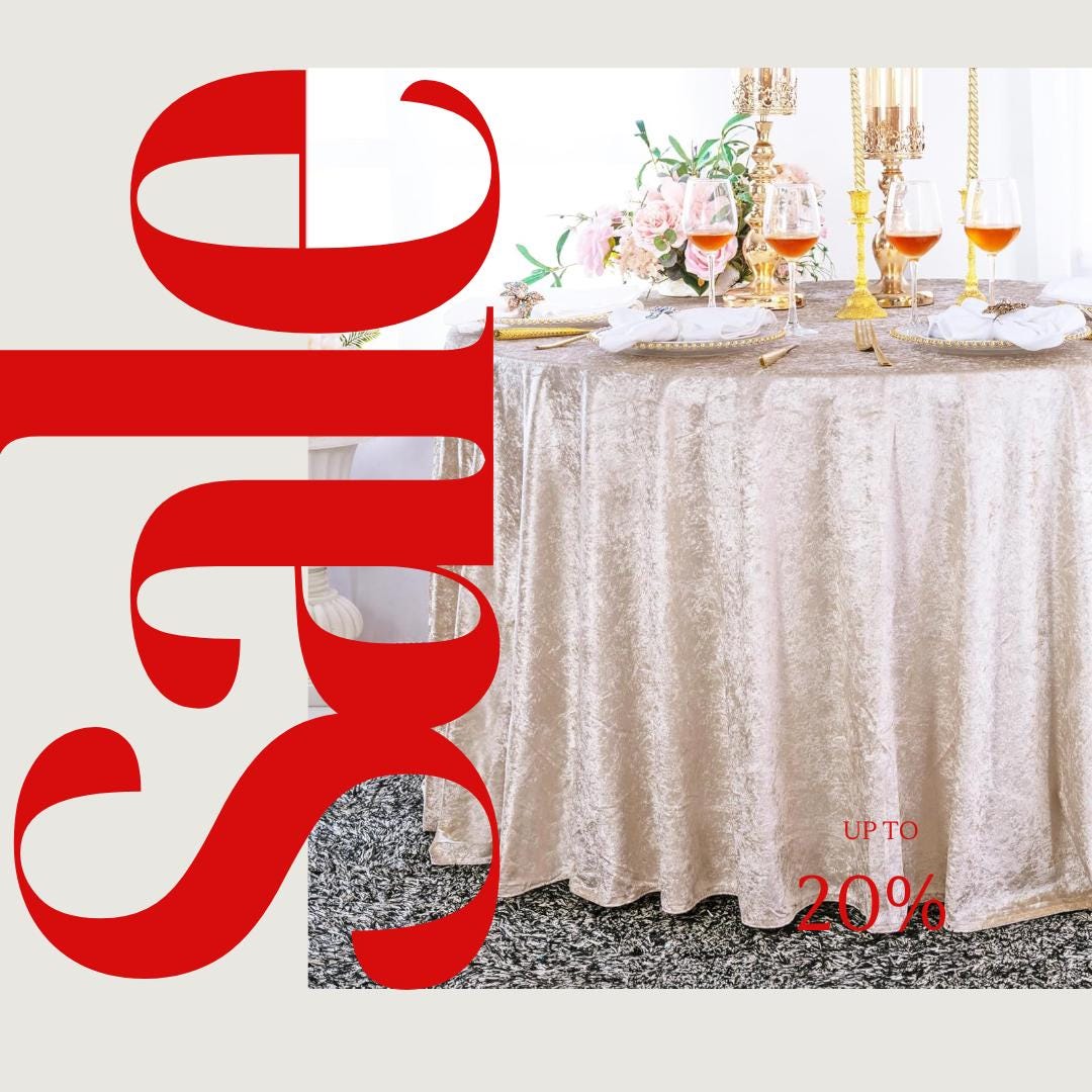 Crushed Velvet Tablecloth - CHAMPAGNE -  Luxurious Round Table Cover  for Weddings, Parties, Baby Showers and Events. Choose Size Below
