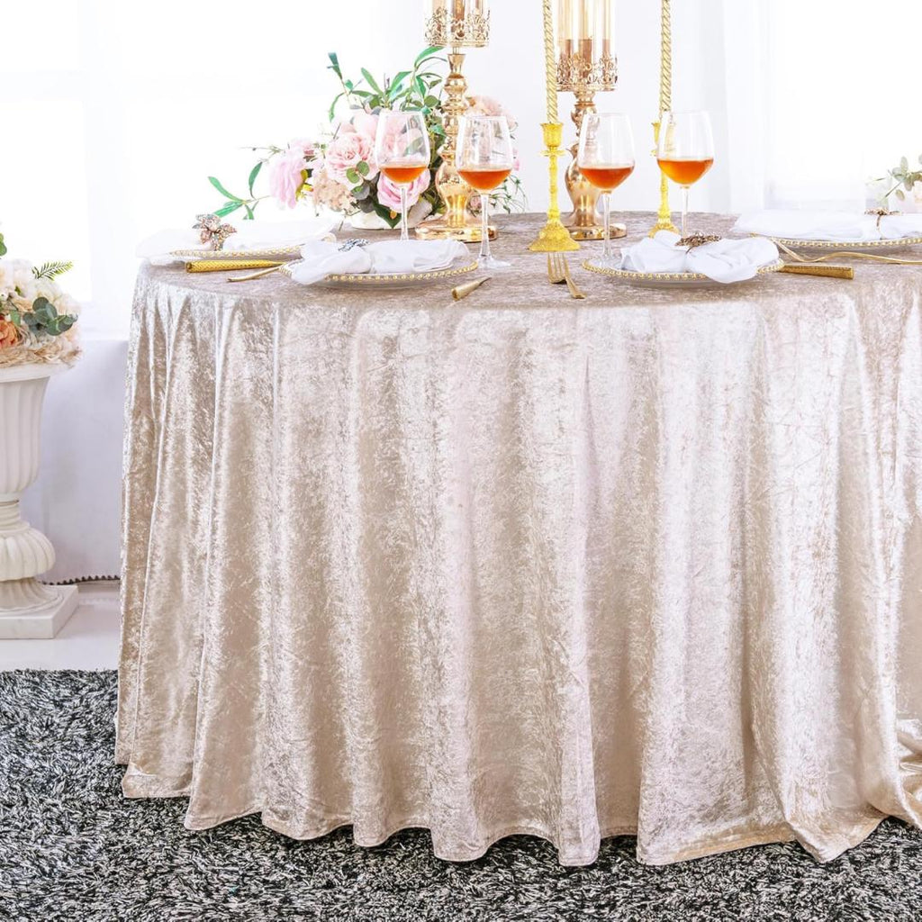 Crushed Velvet Tablecloth - CHAMPAGNE -  Luxurious Round Table Cover  for Weddings, Parties, Baby Showers and Events. Choose Size Below