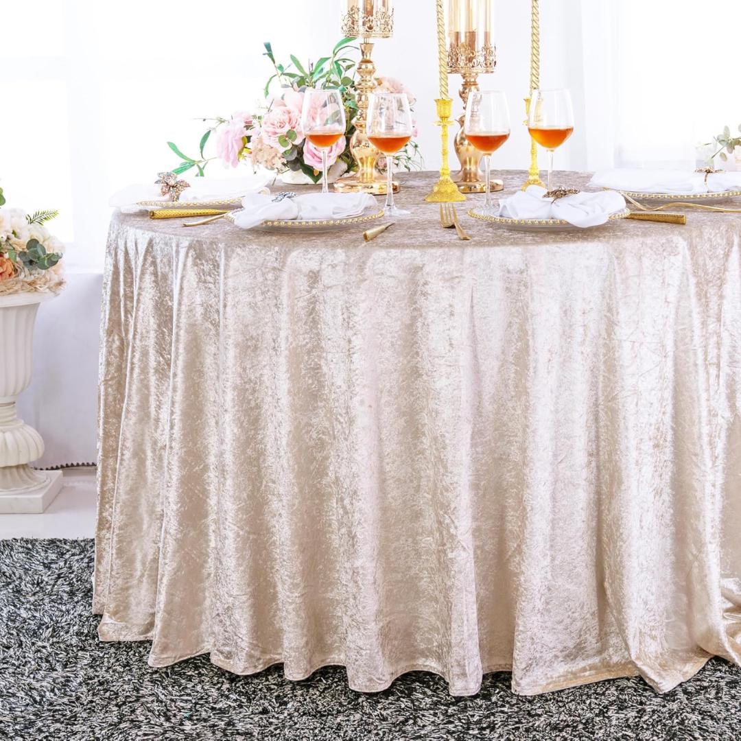 Crushed Velvet Tablecloth - CHAMPAGNE -  Luxurious Round Table Cover  for Weddings, Parties, Baby Showers and Events. Choose Size Below