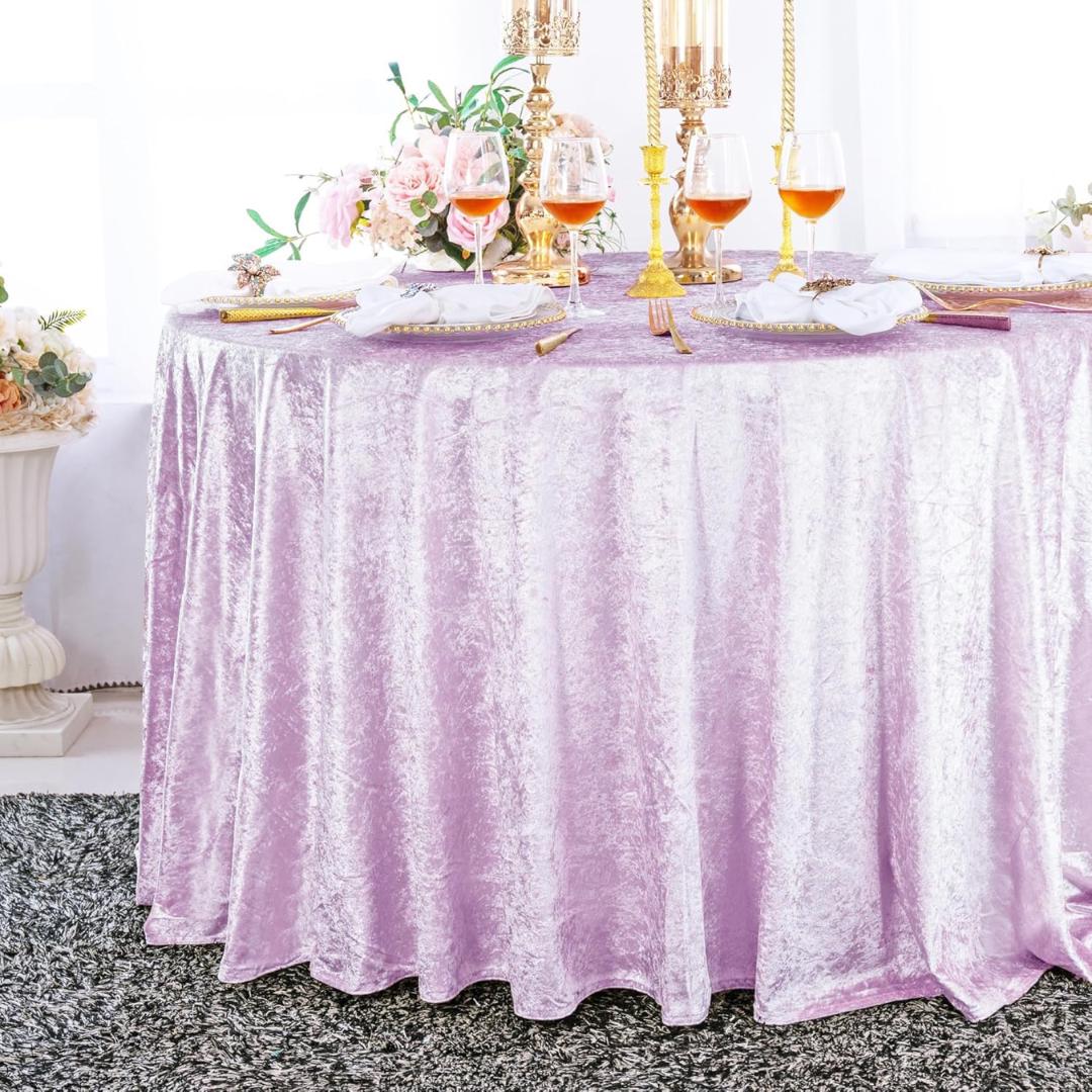 Crushed Velvet Tablecloth - LILAC -  Luxurious Round Table Cover  for Weddings, Parties, Baby Showers and Events. Choose Size Below