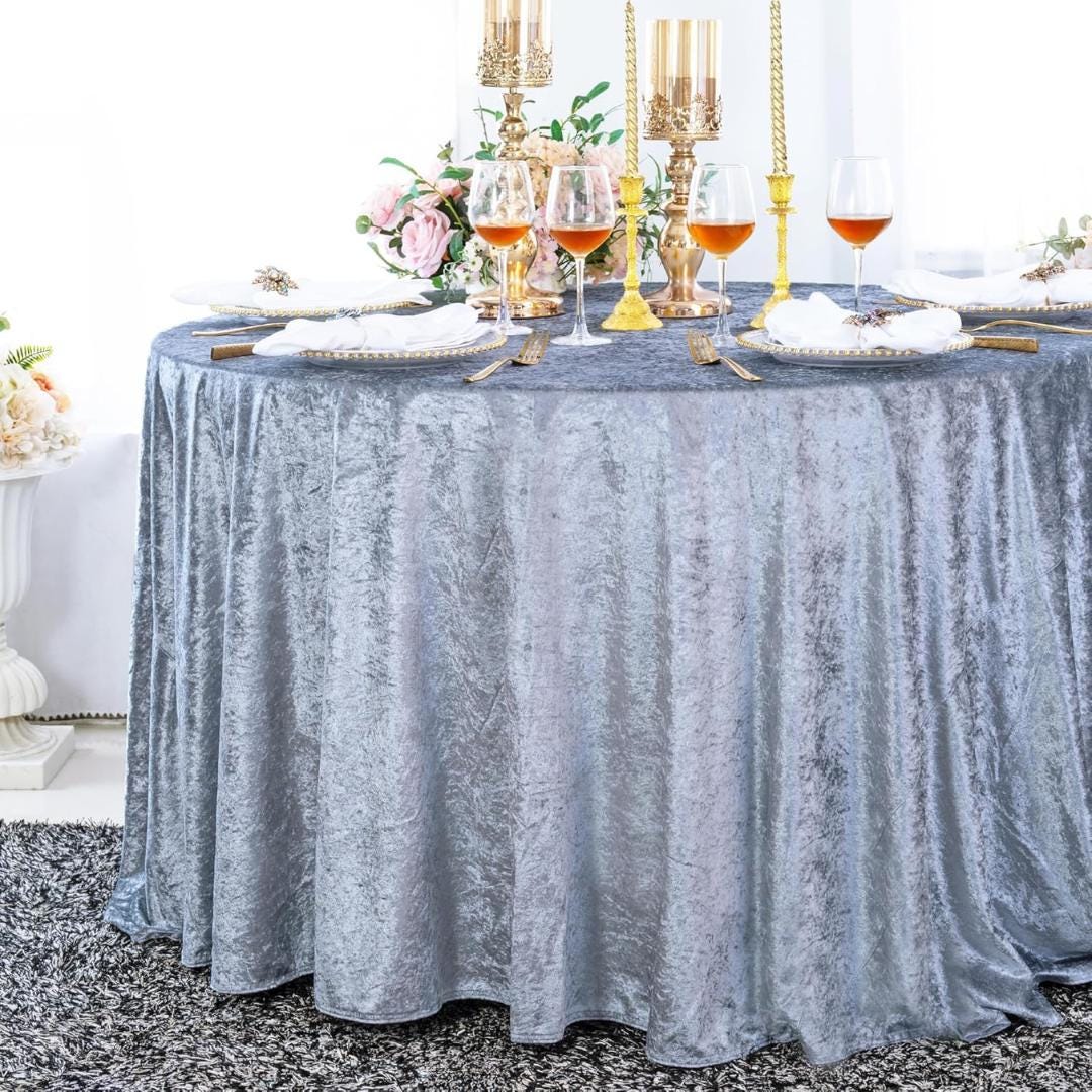 Crushed Velvet Tablecloth - DUSTY BLUE -  Luxurious Round Table Cover  for Weddings, Parties, Baby Showers and Events. Choose Size Below