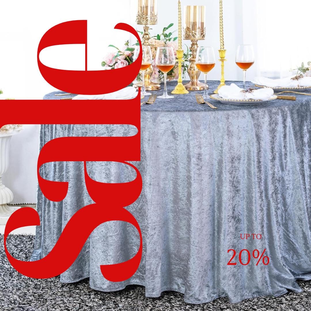 Crushed Velvet Tablecloth - DUSTY BLUE -  Luxurious Round Table Cover  for Weddings, Parties, Baby Showers and Events. Choose Size Below