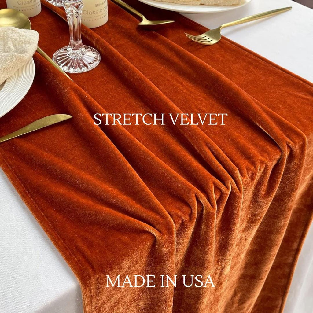 20" x 120" Luxurious Stretch Velvet Table Runner, 10ft Wedding Reception Decorations Soft Velvet Fabric, Table Linen & Wedding Runners