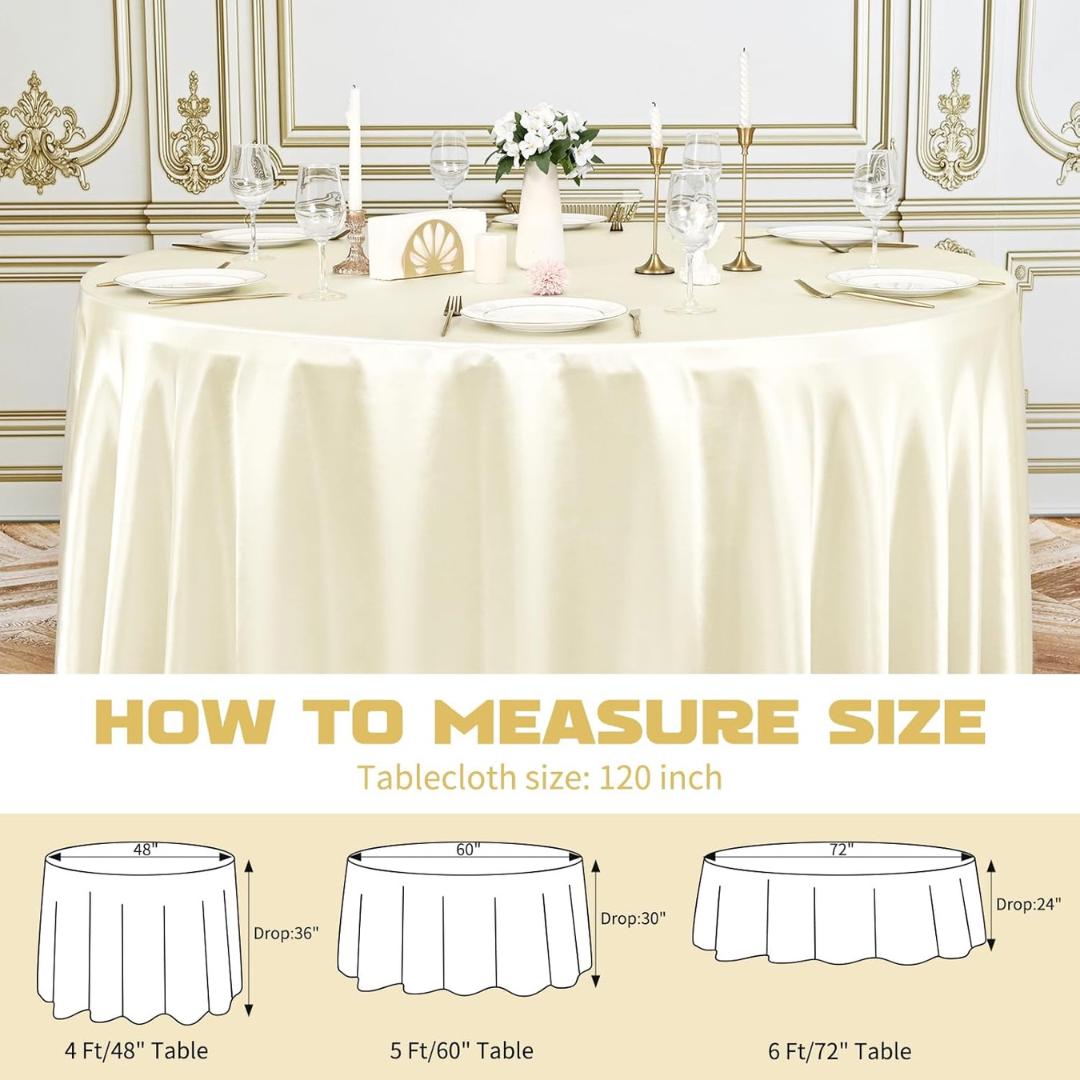 IVORY SATIN - Table Cloth Covers for Round Tables- Round Satin Table Cloth for Wedding Banquet Decoration- Table Cloths. Choose Size Below