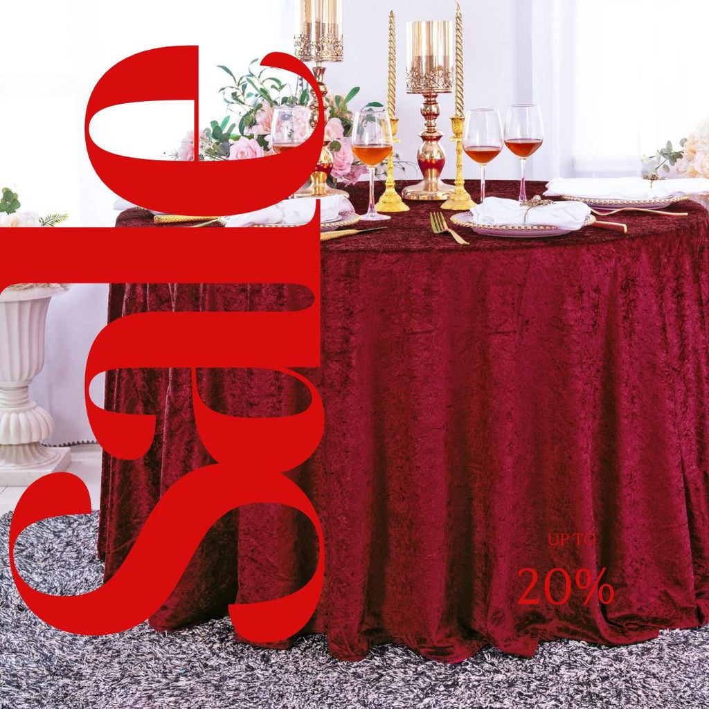 Crushed Velvet Tablecloth - BURGUNDY -  Luxurious Round Table Cover  for Weddings, Parties, Baby Showers and Events. Choose Size Below