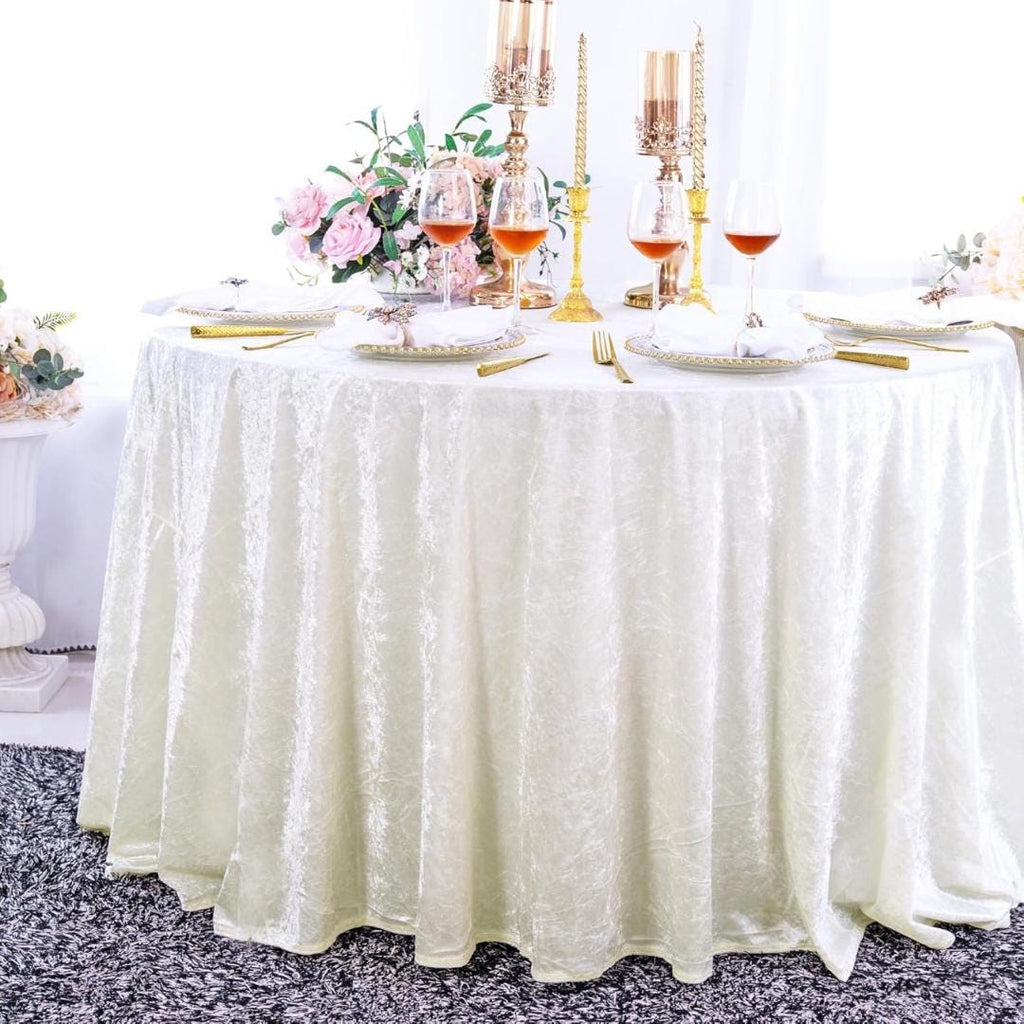 Crushed Velvet Tablecloth - IVORY -  Luxurious Round Table Cover  for Weddings, Parties, Baby Showers and Events. Choose Size Below