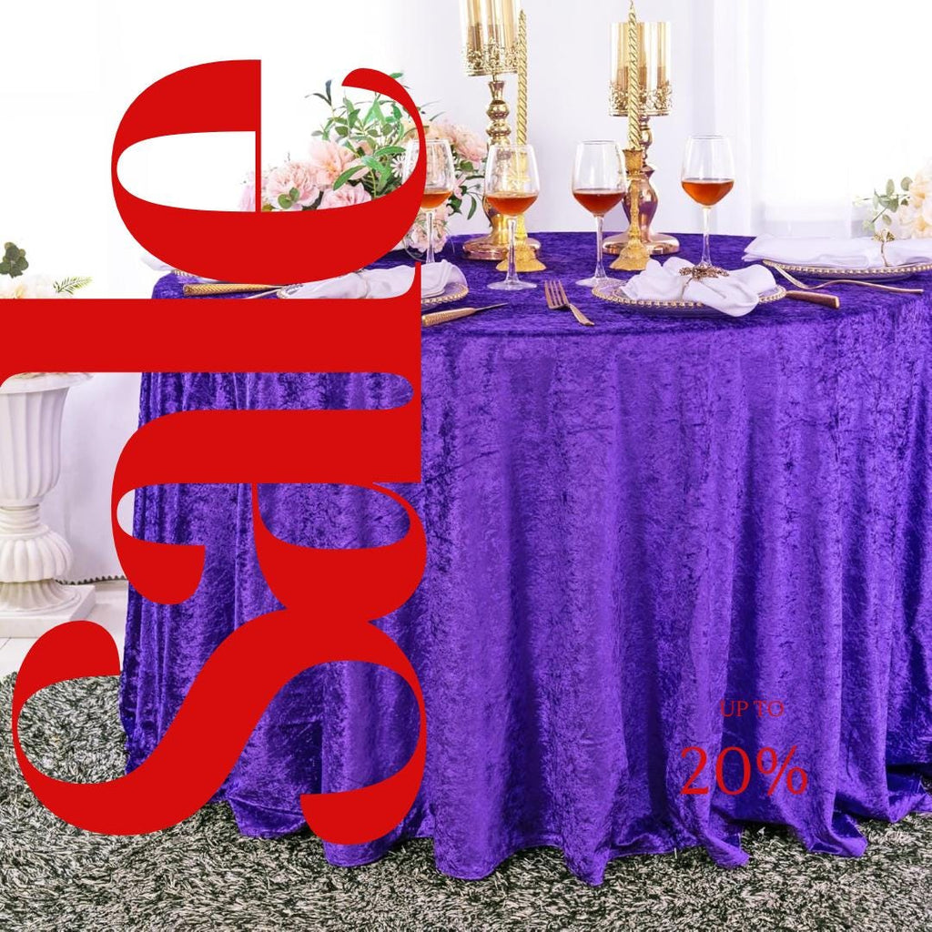 Crushed Velvet Tablecloth - PURPLE -  Luxurious Round Table Cover  for Weddings, Parties, Baby Showers and Events. Choose Size Below