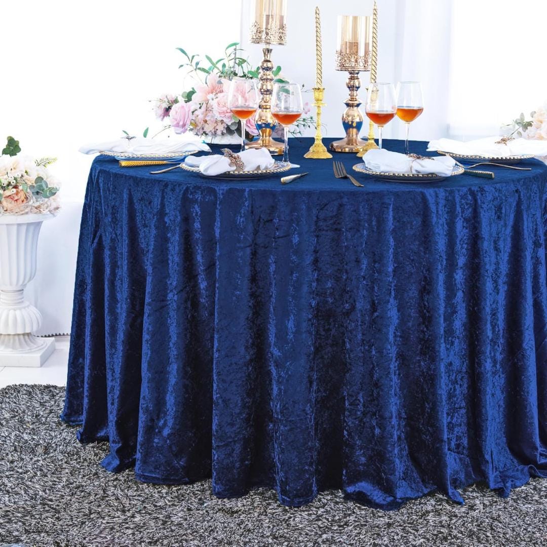 Crushed Velvet Tablecloth - NAVY -  Luxurious Round Table Cover  for Weddings, Parties, Baby Showers and Events. Choose Size Below