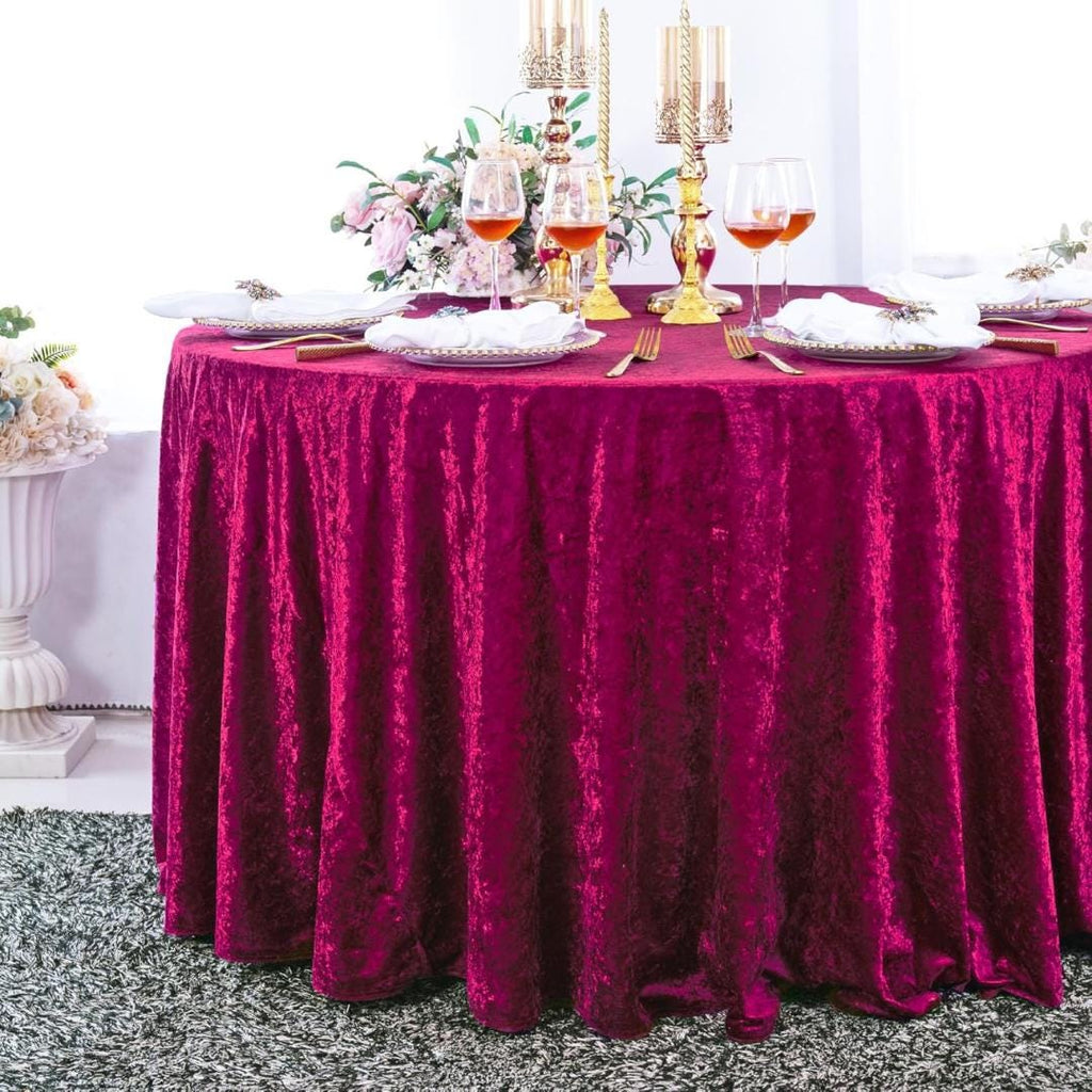 Crushed Velvet Tablecloth - MAGENTA -  Luxurious Round Table Cover  for Weddings, Parties, Baby Showers and Events. Choose Size Below