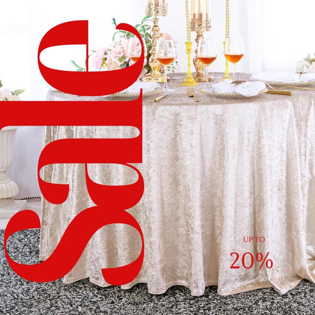 Crushed Velvet Tablecloth - CHAMPAGNE -  Luxurious Round Table Cover  for Weddings, Parties, Baby Showers and Events. Choose Size Below