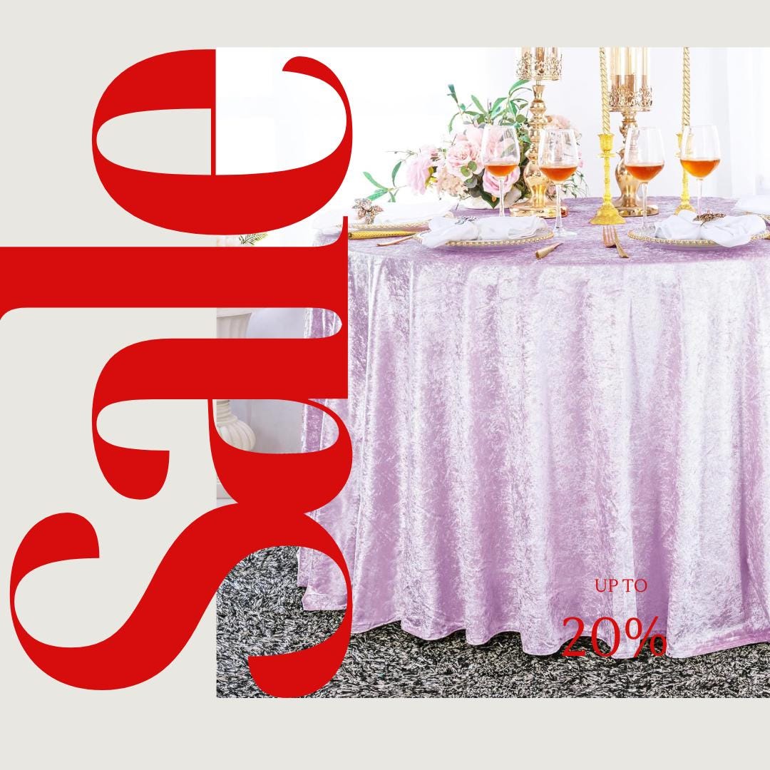 Crushed Velvet Tablecloth - LILAC -  Luxurious Round Table Cover  for Weddings, Parties, Baby Showers and Events. Choose Size Below