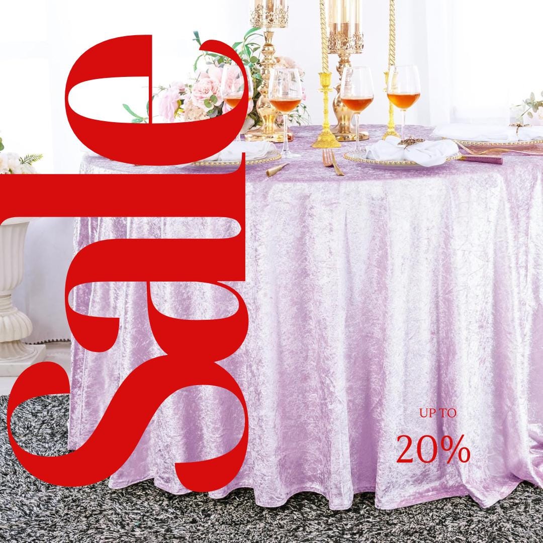 Crushed Velvet Tablecloth - LILAC -  Luxurious Round Table Cover  for Weddings, Parties, Baby Showers and Events. Choose Size Below