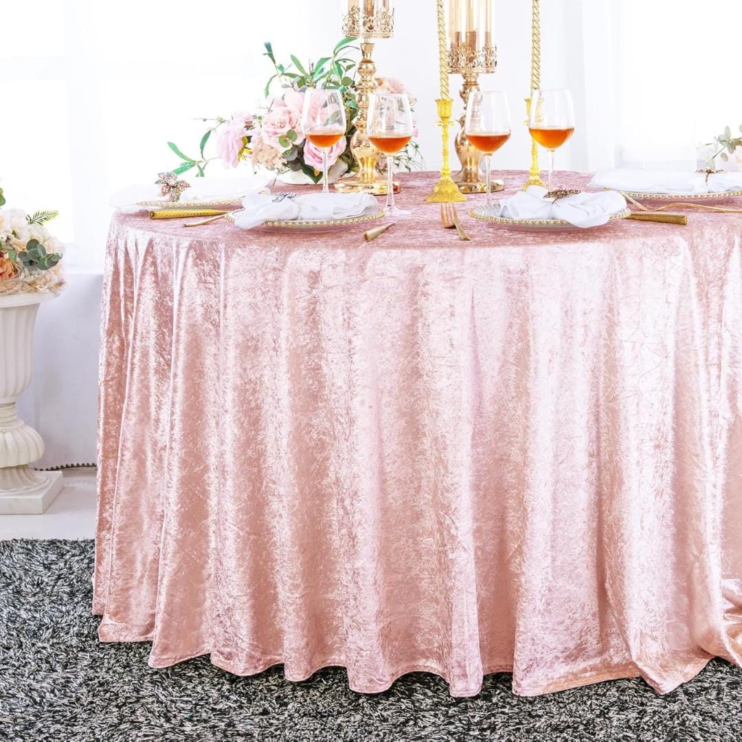 Crushed Velvet Tablecloth - BLUSH -  Luxurious Round Table Cover  for Weddings, Parties, Baby Showers and Events. Choose Size Below