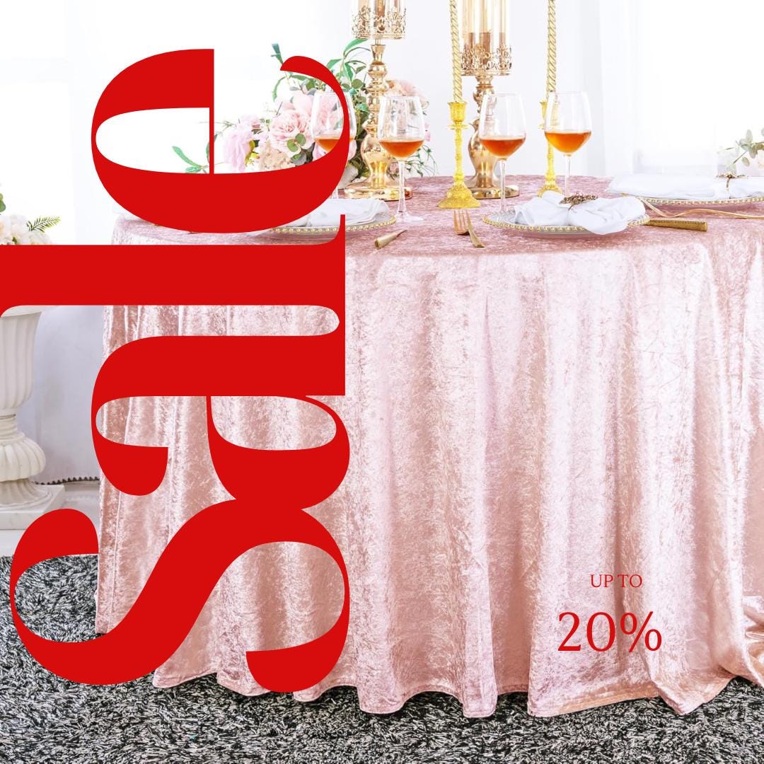 Crushed Velvet Tablecloth - BLUSH -  Luxurious Round Table Cover  for Weddings, Parties, Baby Showers and Events. Choose Size Below