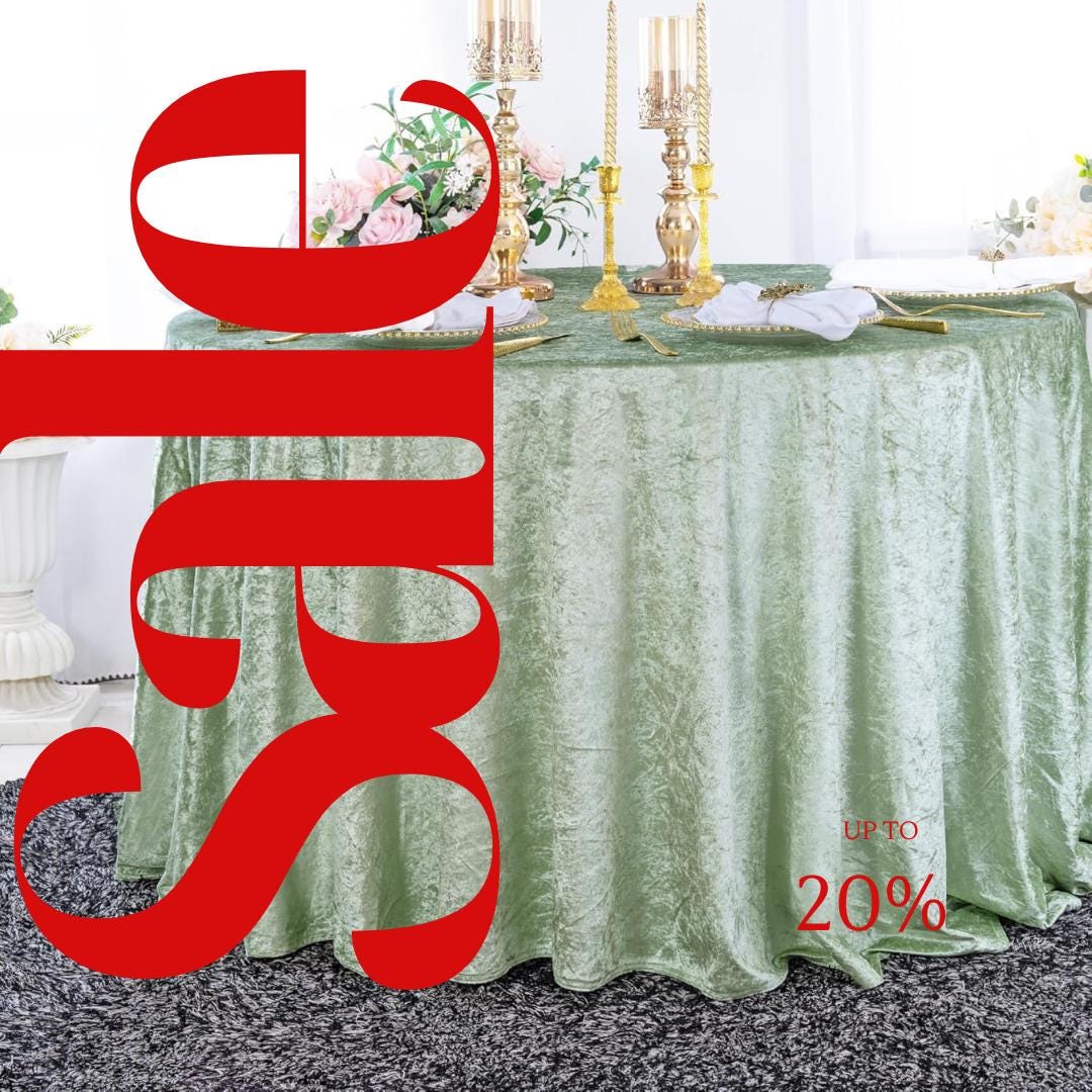 Crushed Velvet Tablecloth - LT SAGE -  Luxurious Round Table Cover  for Weddings, Parties, Baby Showers and Events. Choose Size Below