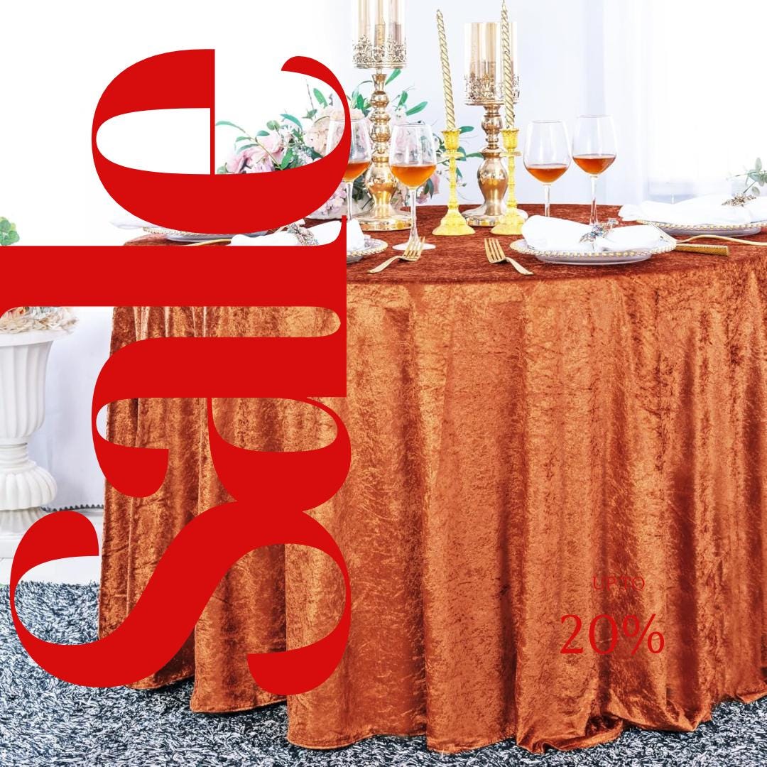 Crushed Velvet Tablecloth - RUST -  Luxurious Round Table Cover  for Weddings, Parties, Baby Showers and Events. Choose Size Below