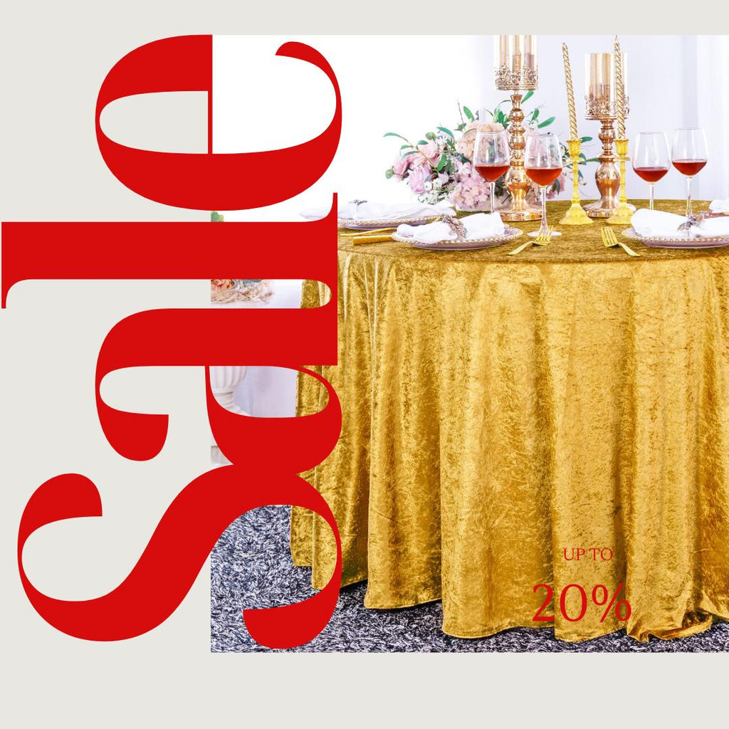 Crushed Velvet Tablecloth - GOLD -  Luxurious Round Table Cover  for Weddings, Parties, Baby Showers and Events. Choose Size Below