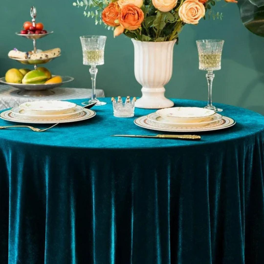 Round Stretch Velvet Tablecloth - 108" - 120" - 132" Luxurious Elegant Tablecloth for Wedding, Parties and Events. Choose Size & Color Below