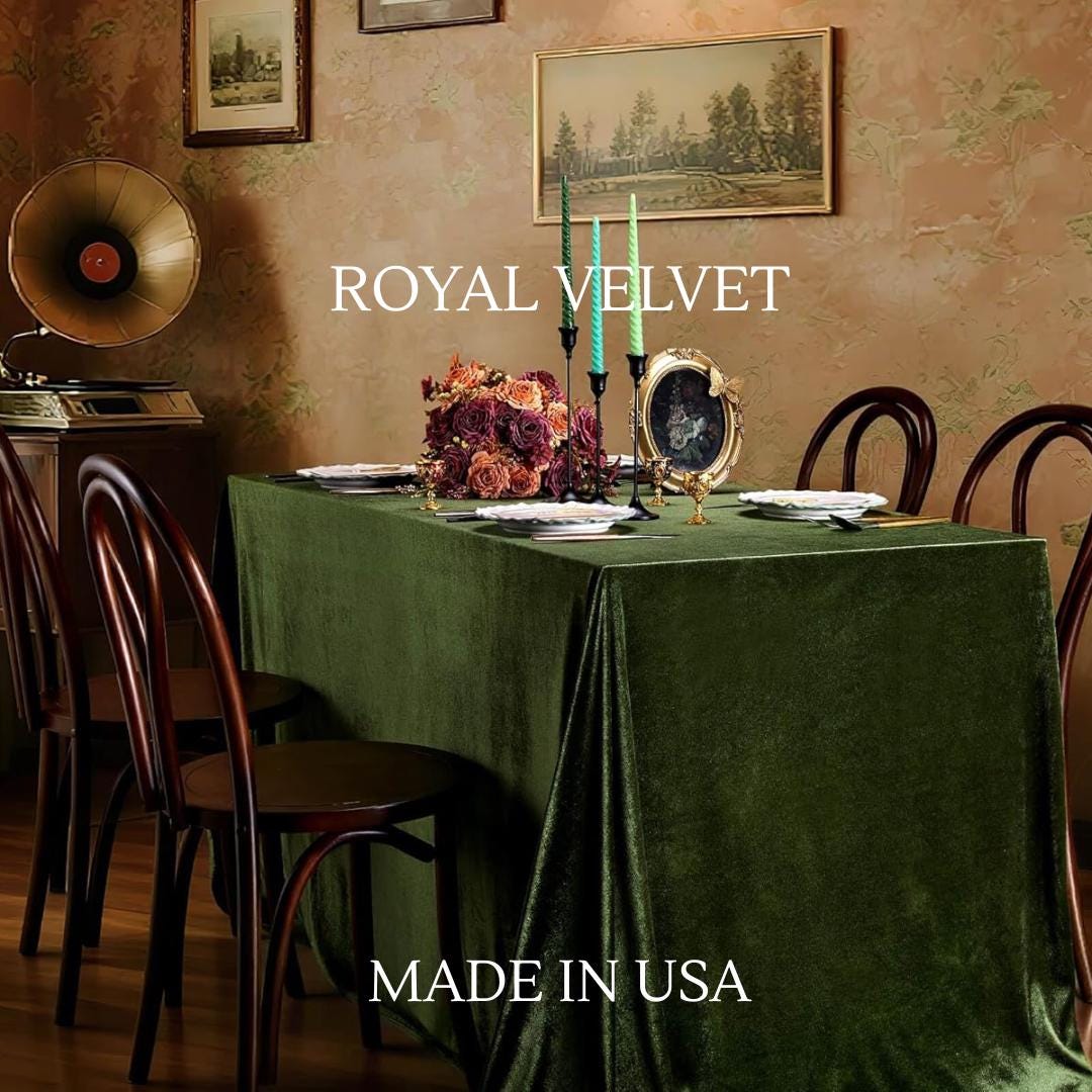Royal Velvet Tablecloth - OLIVE - Luxurious Rectangular Table Cover for Weddings, Parties, Baby Showers and Events. Choose Size Below