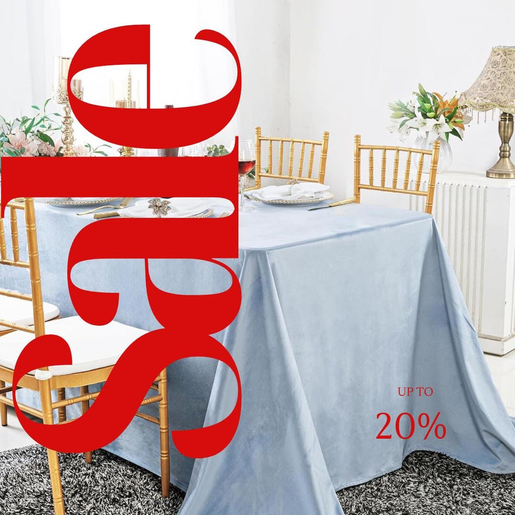 Royal Velvet Tablecloth - LT BLUE - Luxurious Rectangular Table Cover for Weddings, Parties, Baby Showers and Events. Choose Size Below