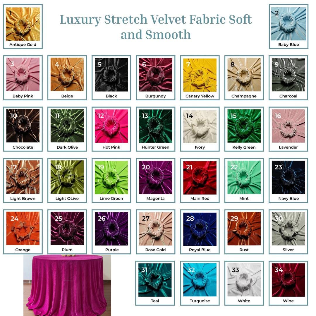 Round Stretch Velvet Tablecloth - 108" - 120" - 132" Luxurious Elegant Tablecloth for Wedding, Parties and Events. Choose Size & Color Below