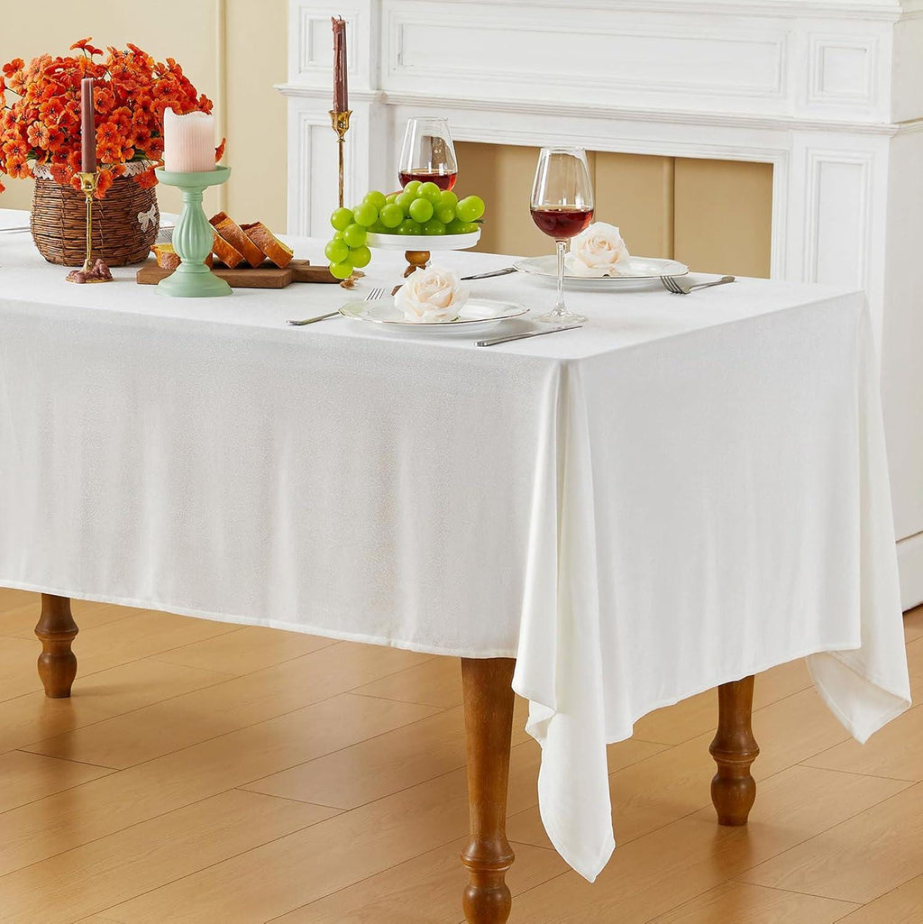 Rectangular Stretch Velvet Tablecloth - WHITE -  Luxurious Table Cover Beautiful for Weddings, Parties, Baby Showers and Events. Choose Size