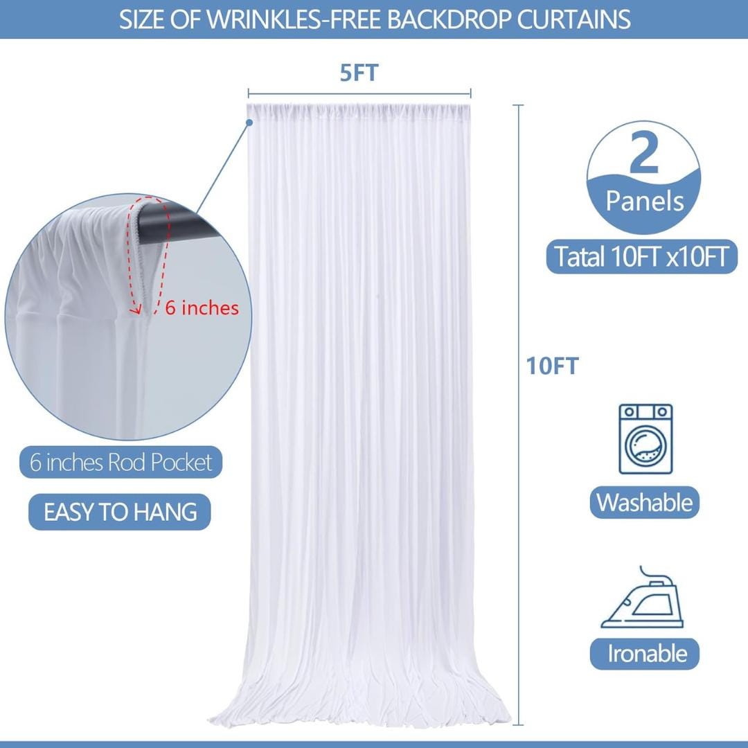 10Ftx10Ft - CREAM - Wrinkle Free Backdrop Curtains for Parties  - 2 Panels 5x10ft Interlock Backdrop for Weddings Birthday Party Curtains