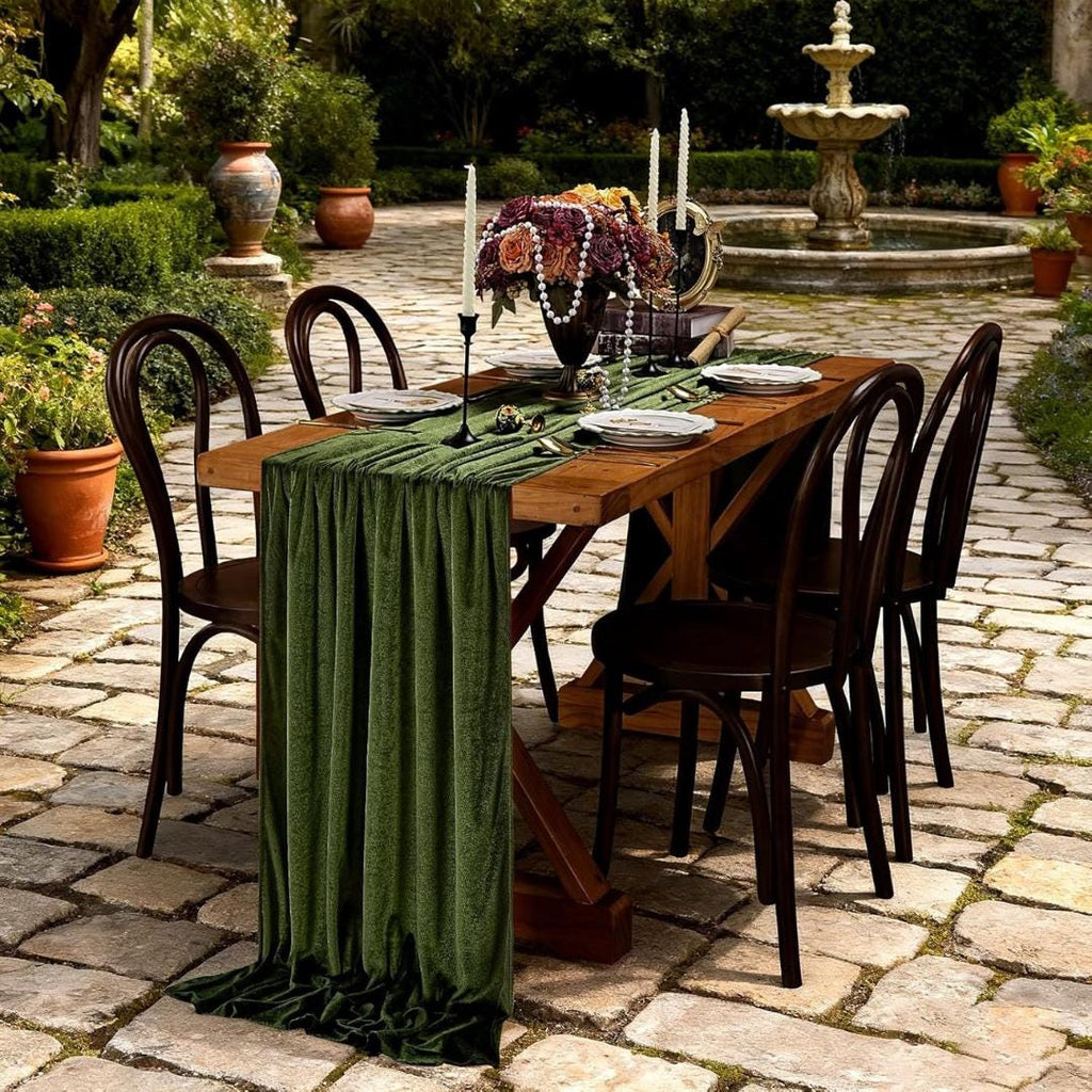 29" x 120" DK OLIVE - Luxurious Royal Velvet Table Runner, 10ft Wedding Reception Decorations Soft Velvet Fabric & Wedding Runners
