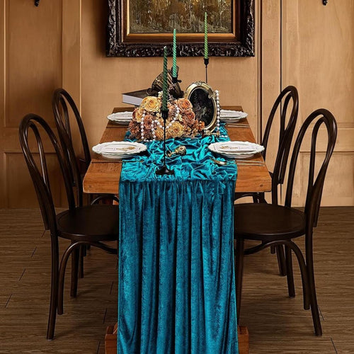 29" x 120" TEAL - Luxurious Royal Velvet Table Runner, 10ft Wedding Reception Decorations Soft Velvet Fabric & Wedding Runners